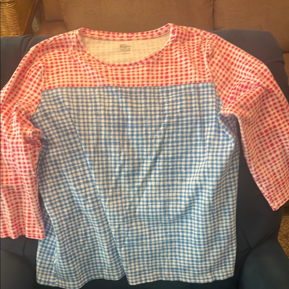 Kim Rogers Perfectly Soft Red and Blue Gingham Top